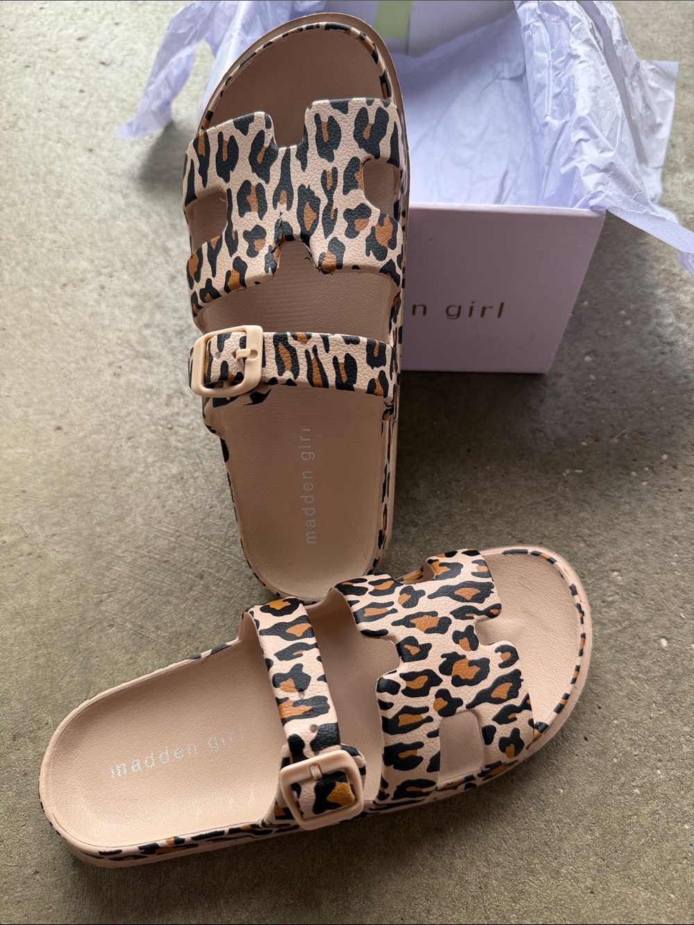 Madden Girl Leopard Print Slide Sandals - Tan/Black/Brown